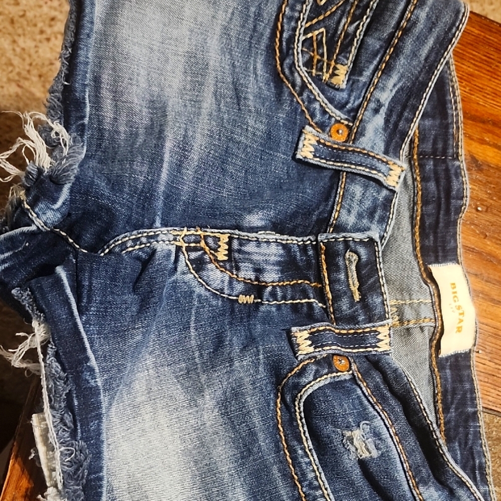 Big Star Blue Distressed Denim Jeans with Faded Details